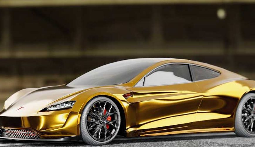 خودروی تسلا با بدنه طلایی